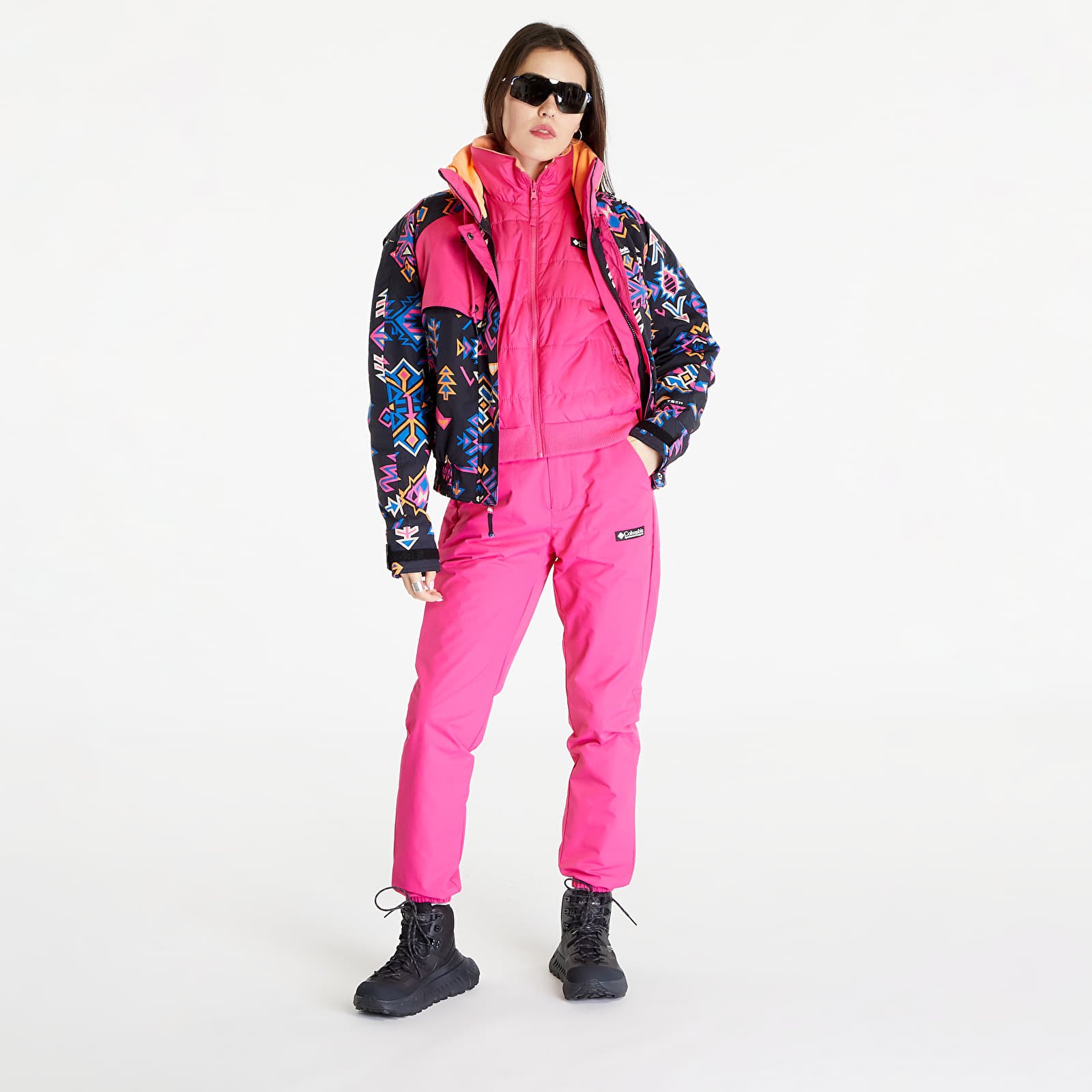 Vestes Columbia Wintertrainer™ 3-in-1 Interchange Waterproof Jacket Black Woven Nature Print/ Fuchsia Fizz