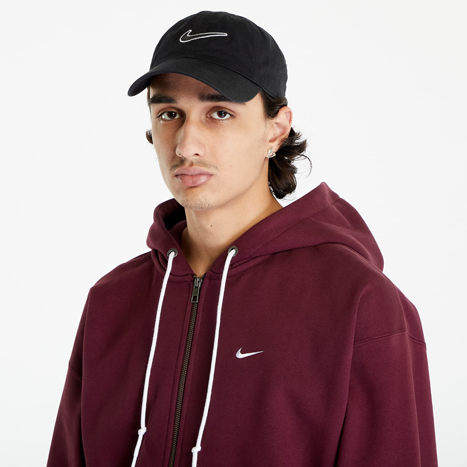 Mikiny Nike Solo Swoosh Men's Full-Zip Hoodie Night Maroon/ White