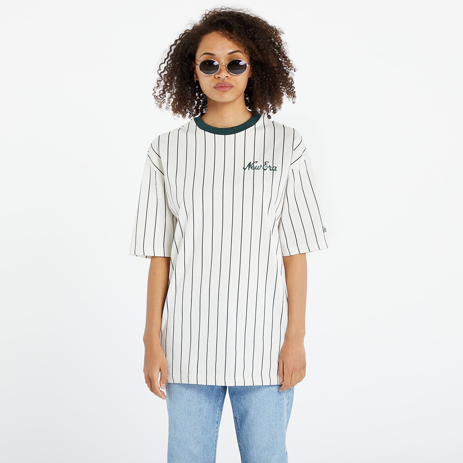 T-Shirts New Era Heritage Pinstripe Oversized Tee UNISEX Off White/ Dark Green