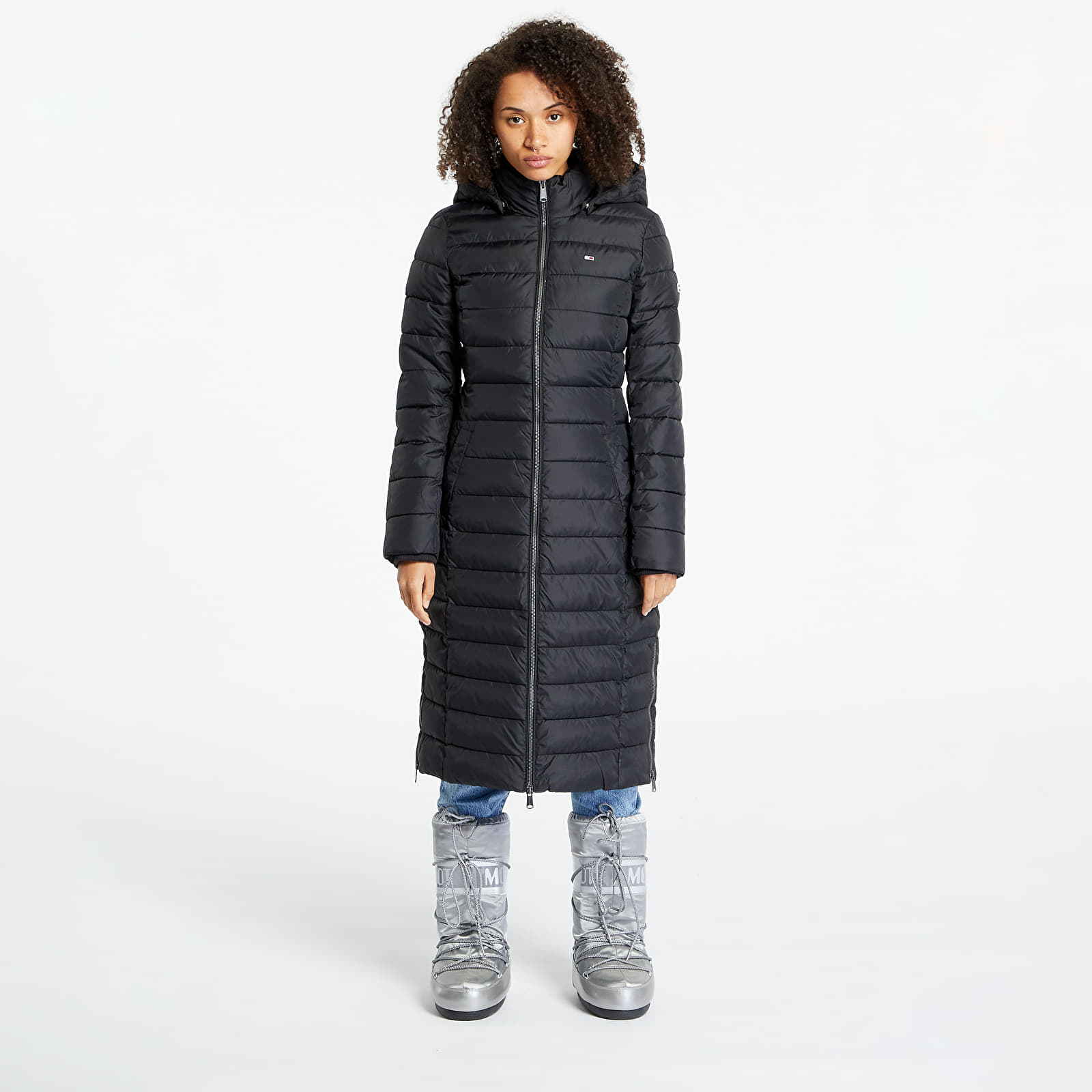 Coats Tommy Jeans Basic Hooded Coat Black Queens
