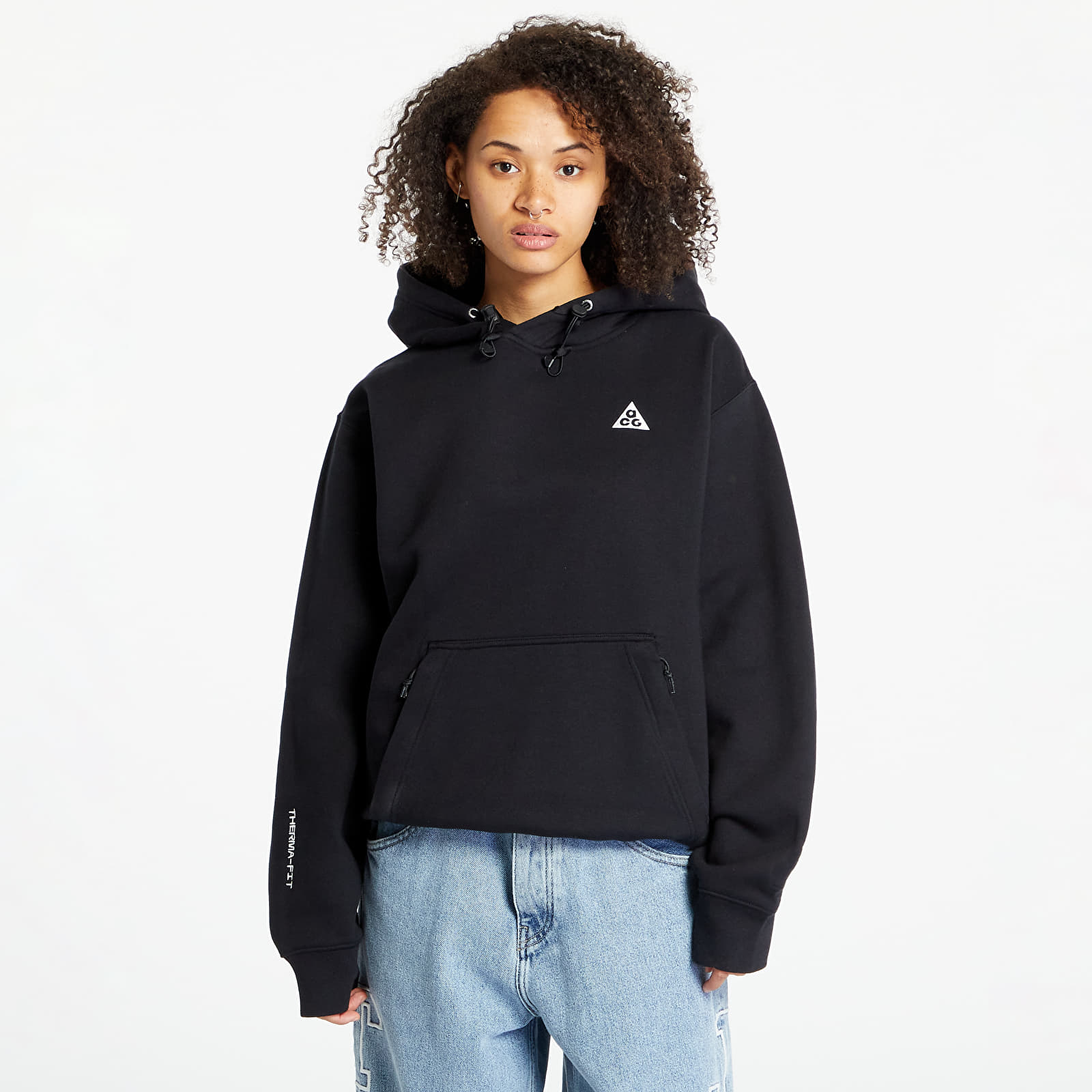Mikiny Nike ACG Therma-FIT Fleece Pullover Hoodie UNISEX Black/ Summit White/ Summit White