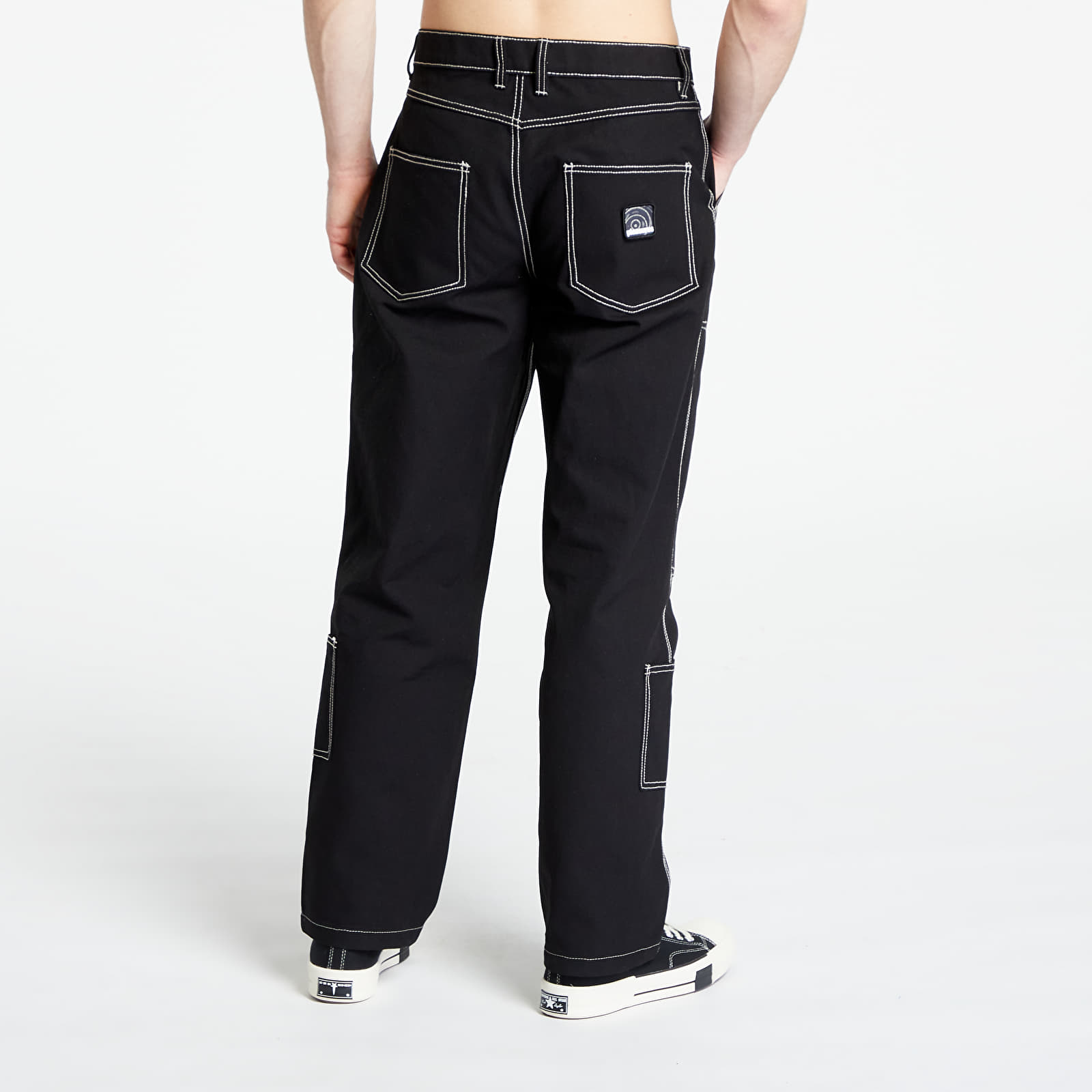 PU Black White Stitching Flare Trousers | Zorea – motelrocks.com