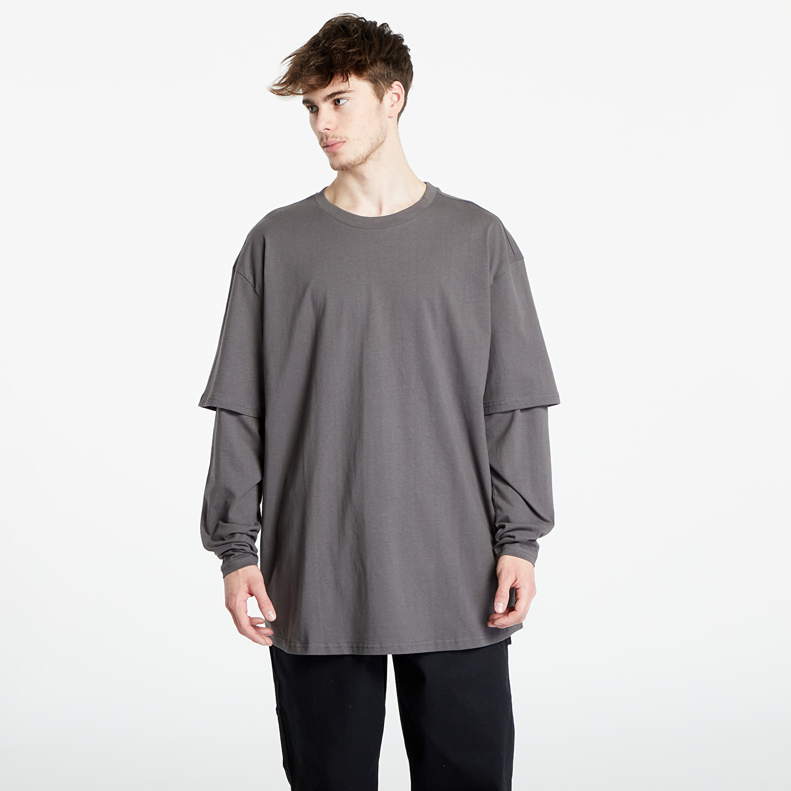 T-shirts Urban Classics Oversized Shaped Double Layer LS Tee Grey