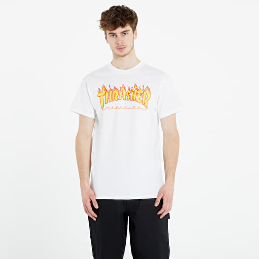Thrasher flame t shirt white outlet