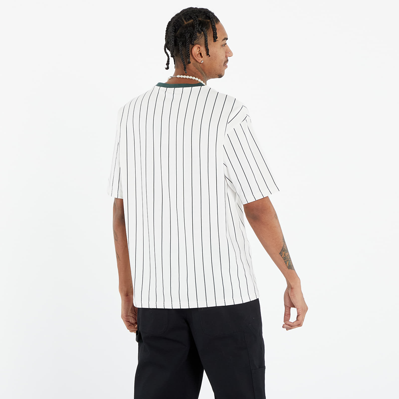 T-Shirts New Era Heritage Pinstripe Oversized Tee UNISEX Off White/ Dark Green