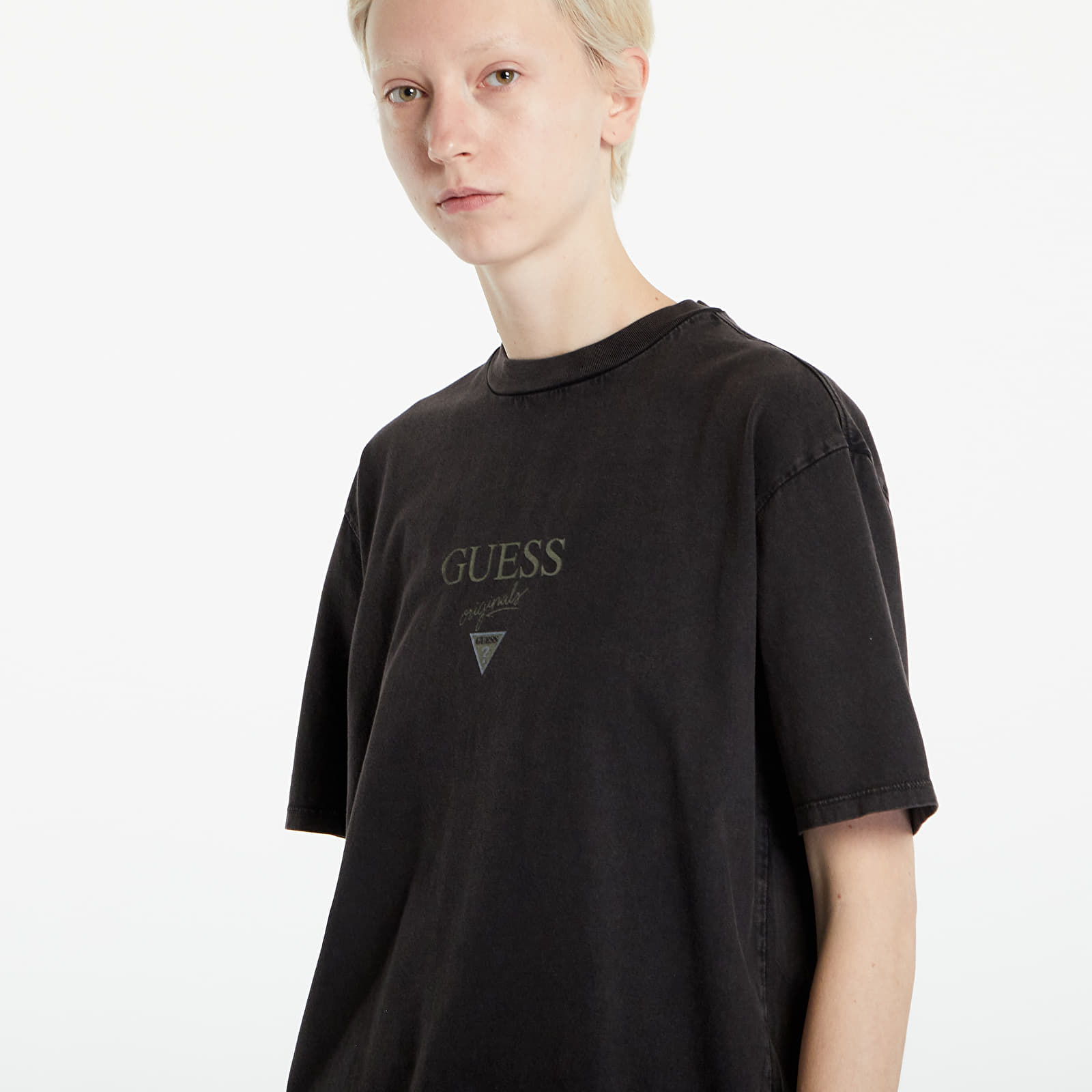 T Shirts GUESS Printed Baker Logo Tee Jet Black Multi Queens