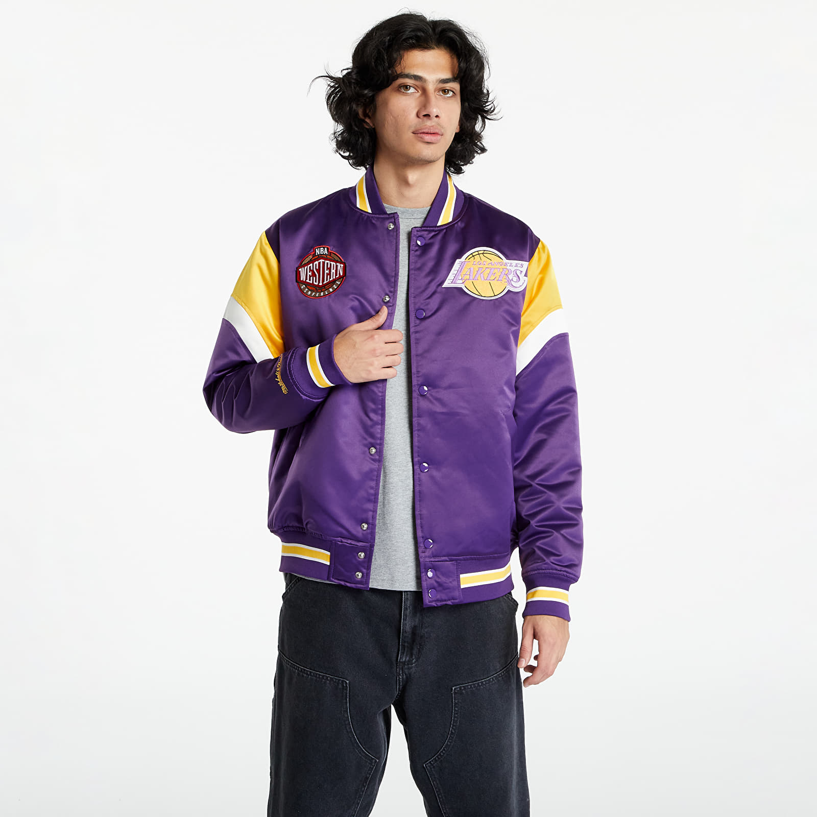 Jackets Mitchell & Ness NBA Heavyweight Satin Jacket Los Angeles Lakers  Purple | Queens