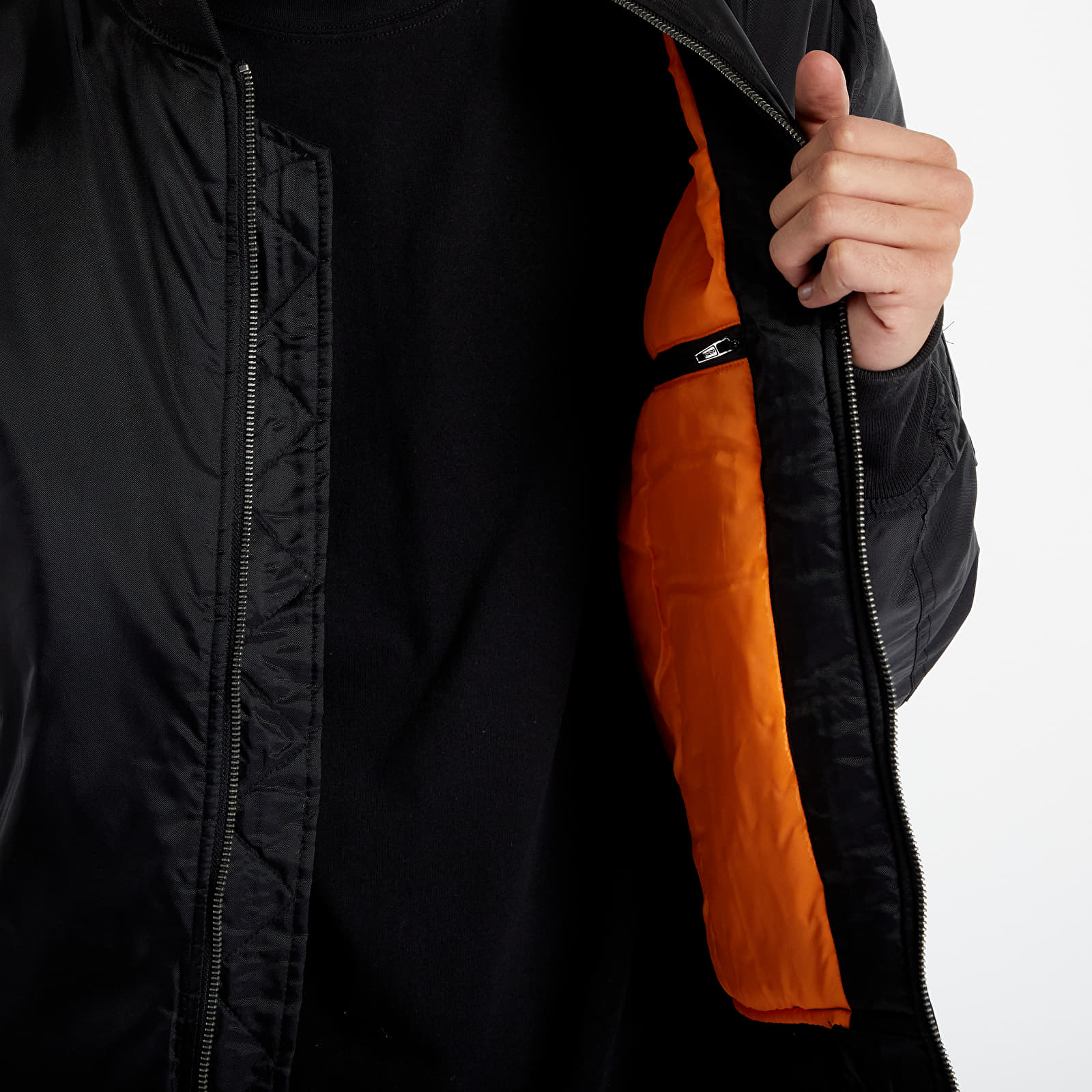 Black jacket with orange inside top