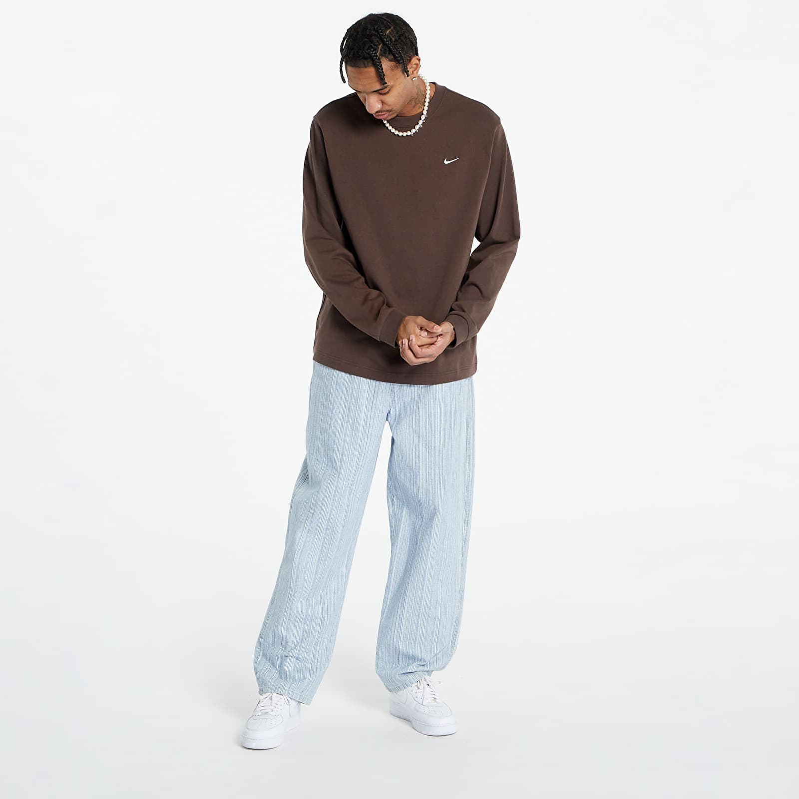 T-shirts Nike Solo Swoosh Men's Long Sleeve Top Baroque Brown/ White