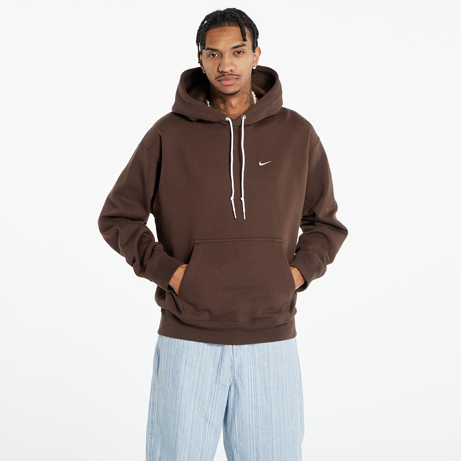 Felpe Nike Solo Swoosh Fleece Pullover Hoodie Baroque Brown White Queens