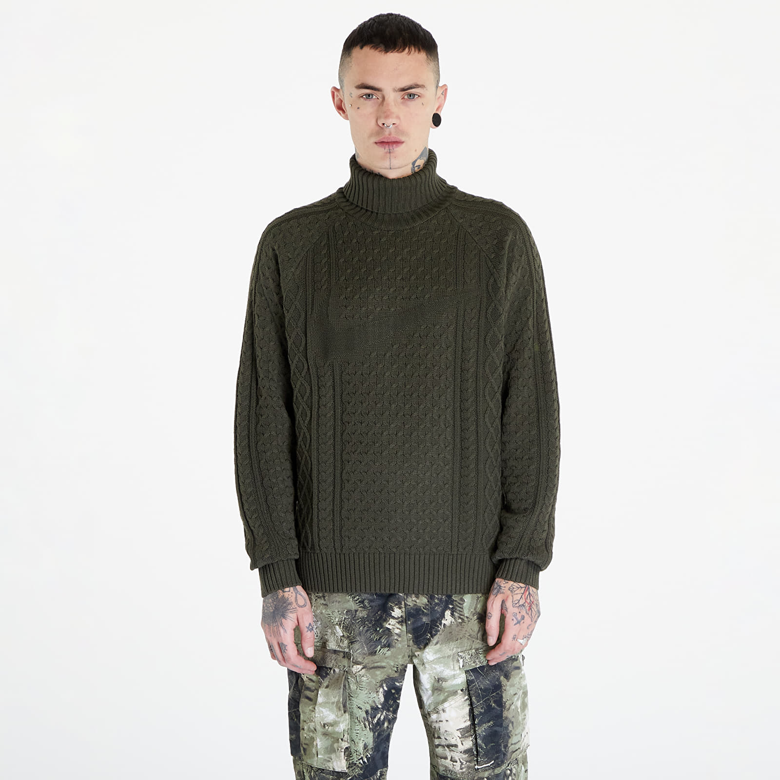 Pulóverek Nike Life Men's Cable Knit Turtleneck Sweater Cargo Khaki