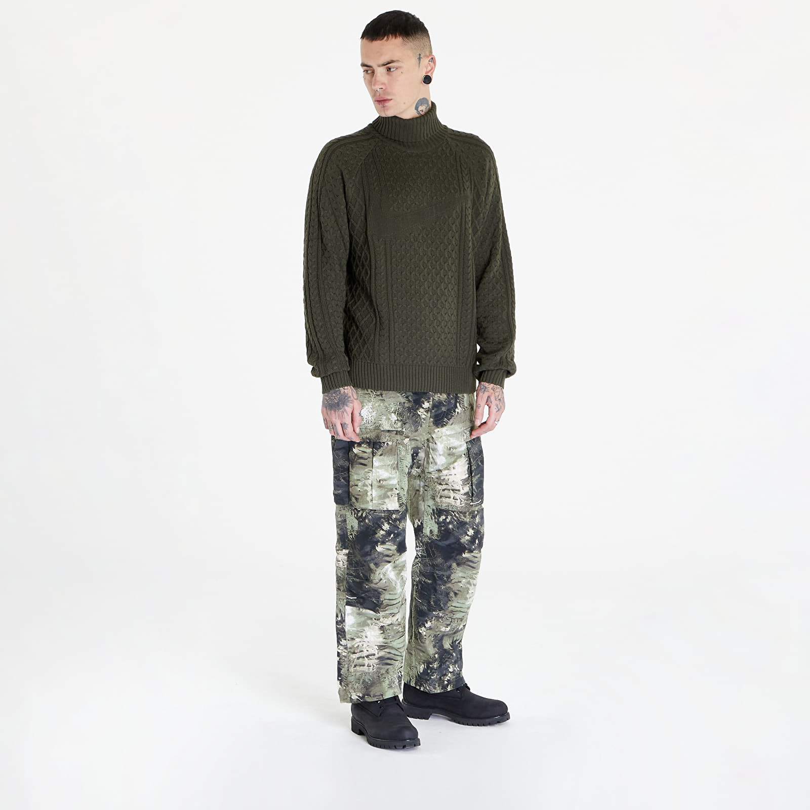 Pulóverek Nike Life Men's Cable Knit Turtleneck Sweater Cargo Khaki