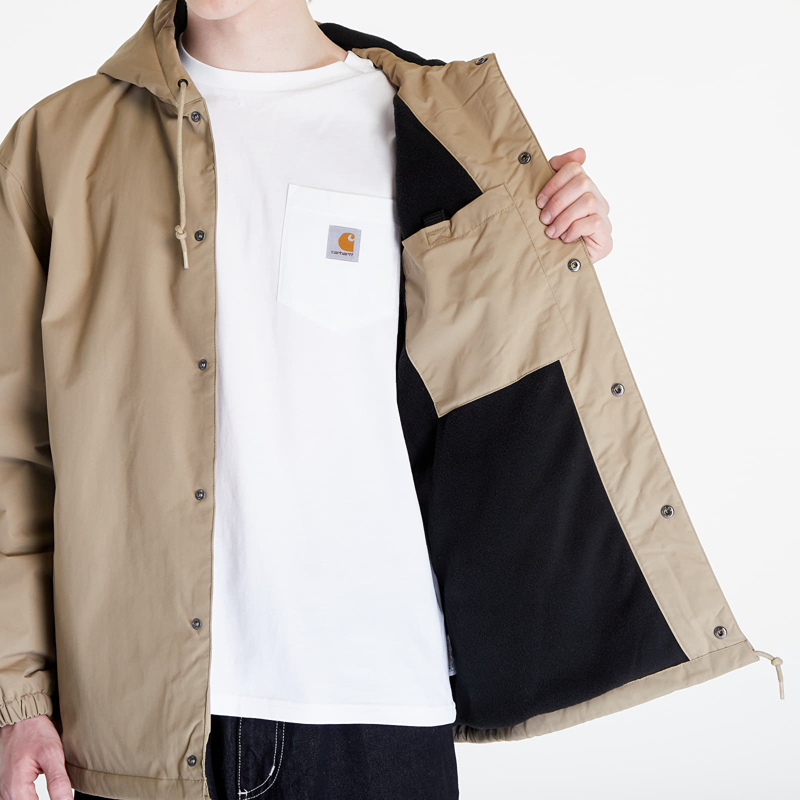 Jackets Carhartt WIP Hooded Coach Jacket UNISEX Leather Black Queens