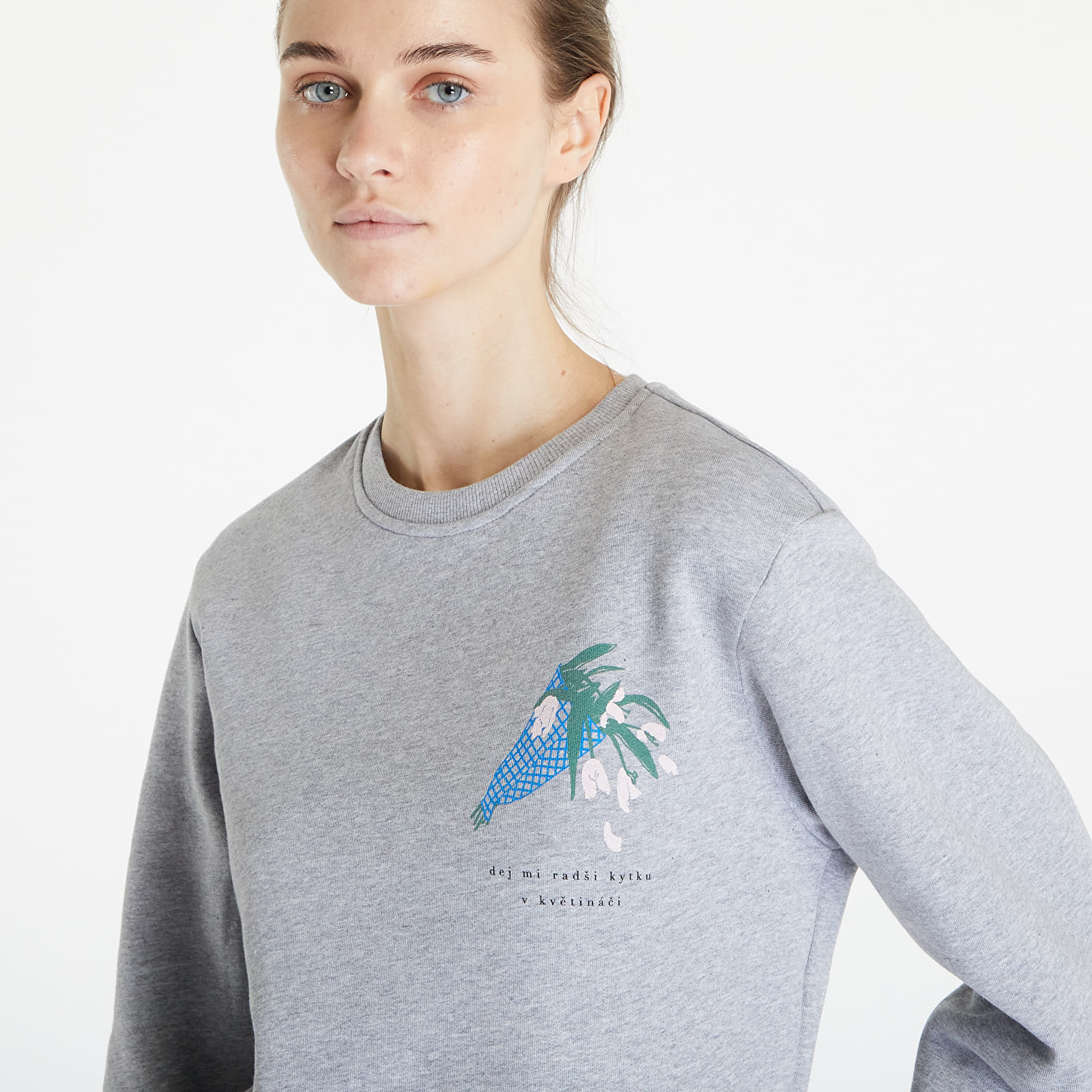 Mikiny Queens Dej Mi Radši Kytku V Květináči Crewneck UNISEX Gray Melange