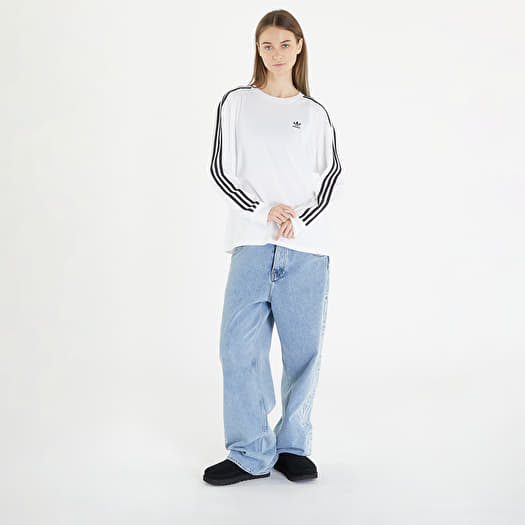 Adidas originals white three stripe long sleeve t-shirt shop