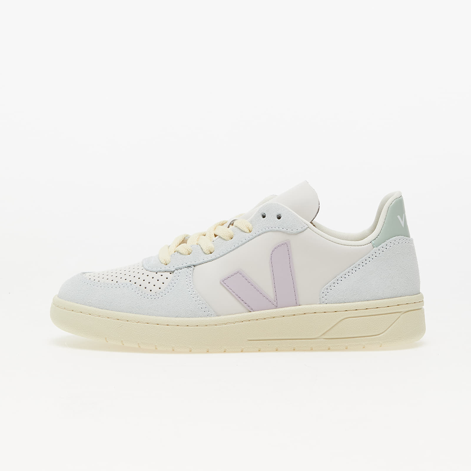 Chaussures et baskets femme Veja W V-10 Leather Gravel Menthol Parme