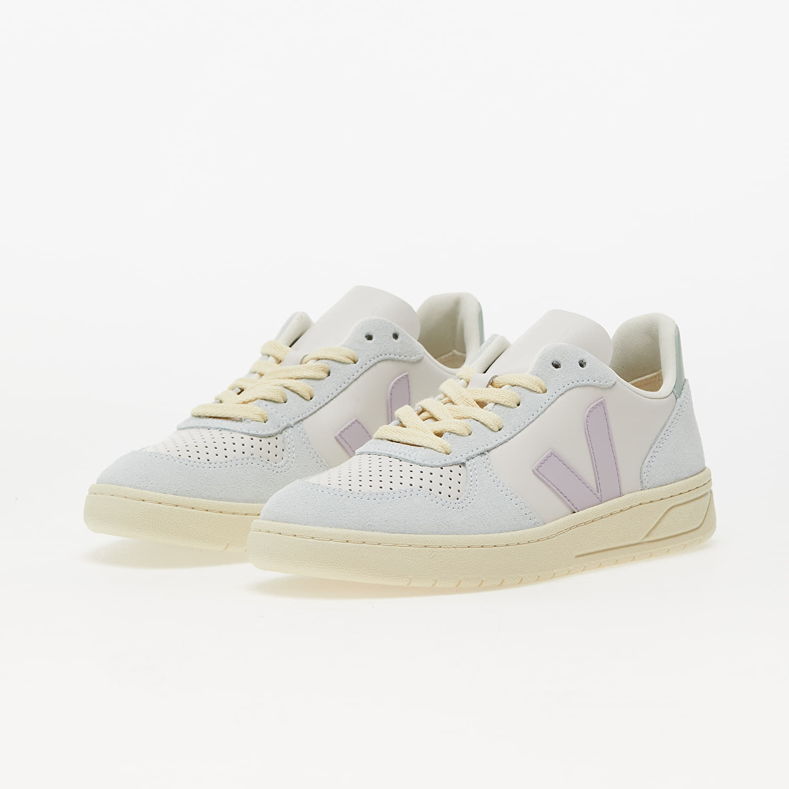 Chaussures et baskets femme Veja W V-10 Leather Gravel Menthol Parme