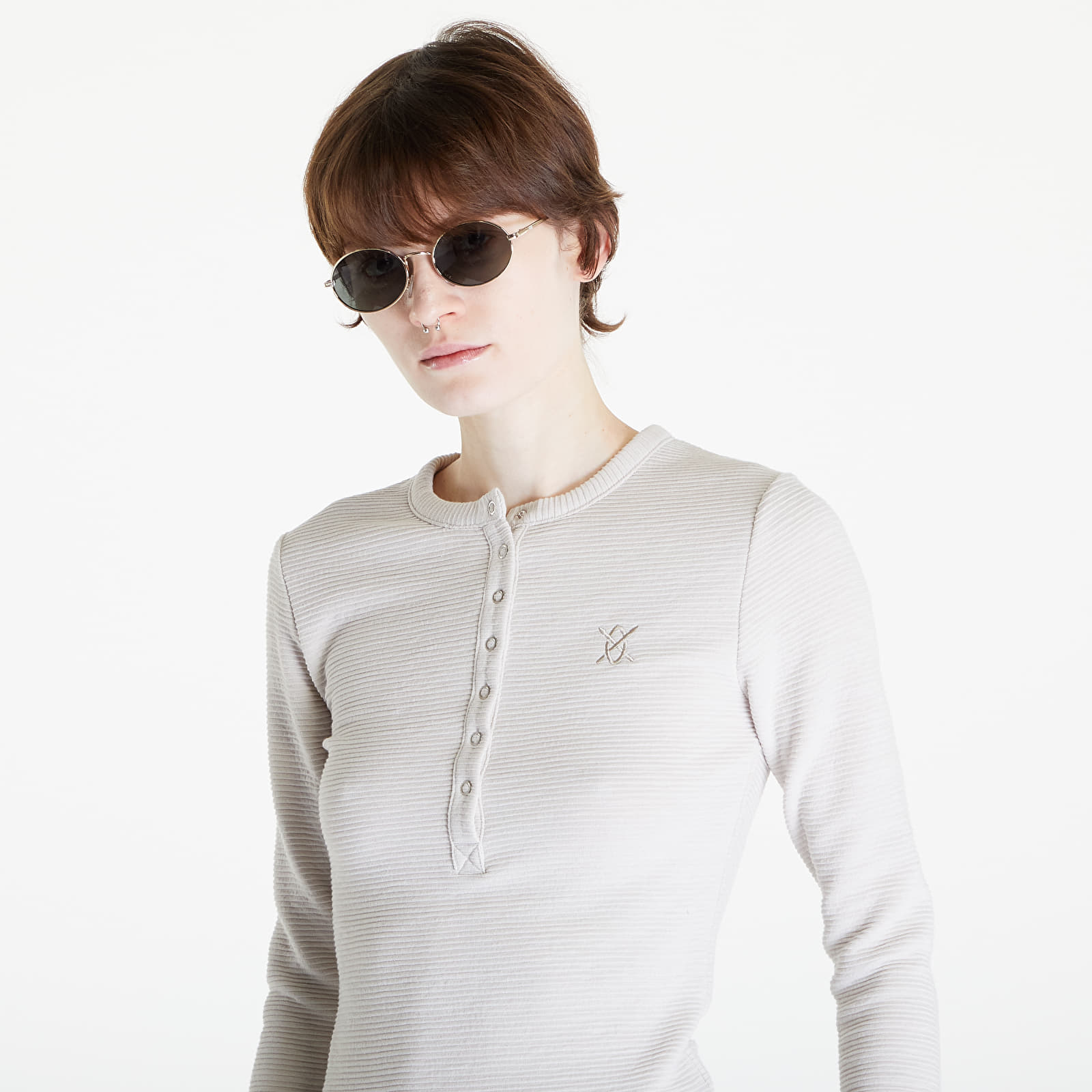 T-Shirts Daily Paper Denise Button Long Sleeve T-Shirt Moonstruck Beige