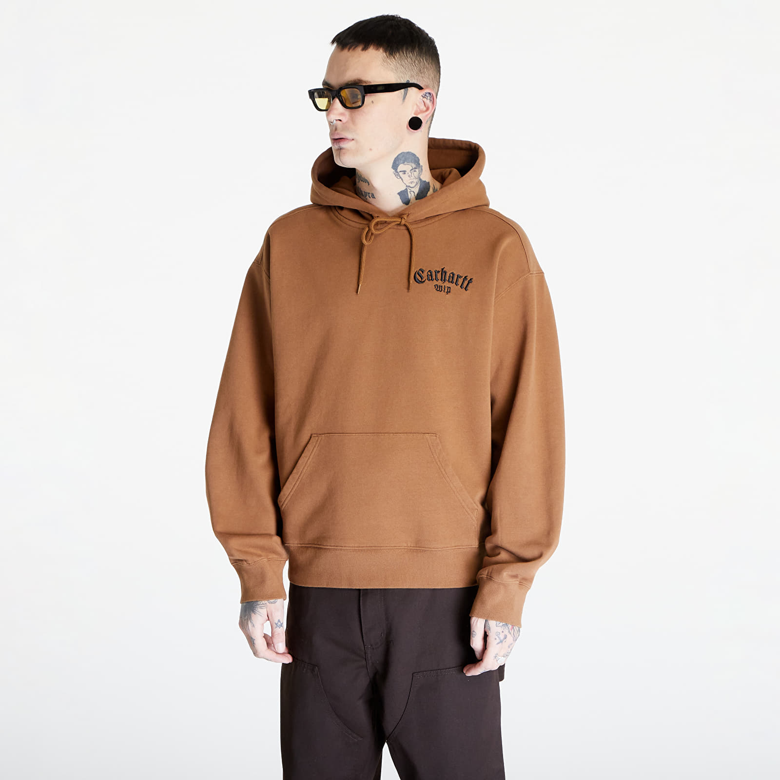 Sudaderas Carhartt WIP Hooded Onyx Script Sweat UNISEX Hamilton Brown/ Black