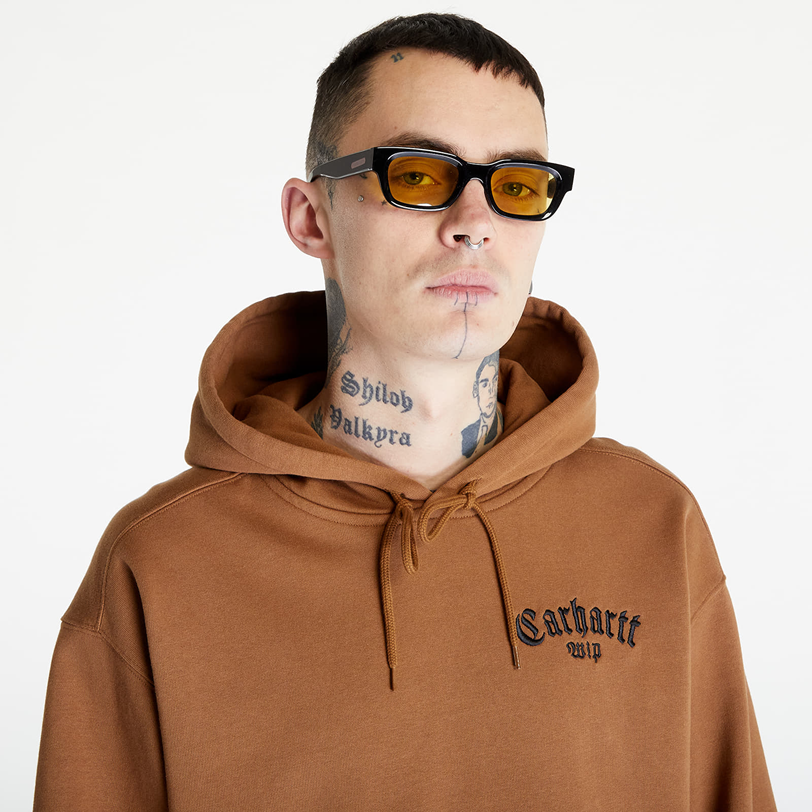 Sudaderas Carhartt WIP Hooded Onyx Script Sweat UNISEX Hamilton Brown/ Black
