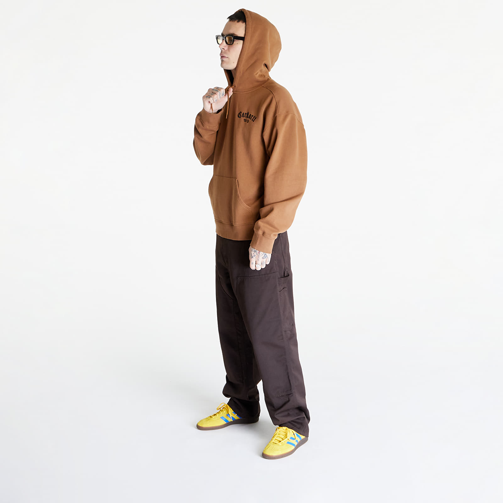 Sudaderas Carhartt WIP Hooded Onyx Script Sweat UNISEX Hamilton Brown/ Black