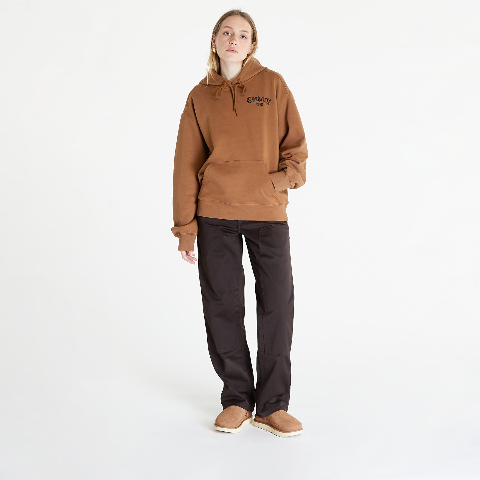 Sudaderas Carhartt WIP Hooded Onyx Script Sweat UNISEX Hamilton Brown/ Black