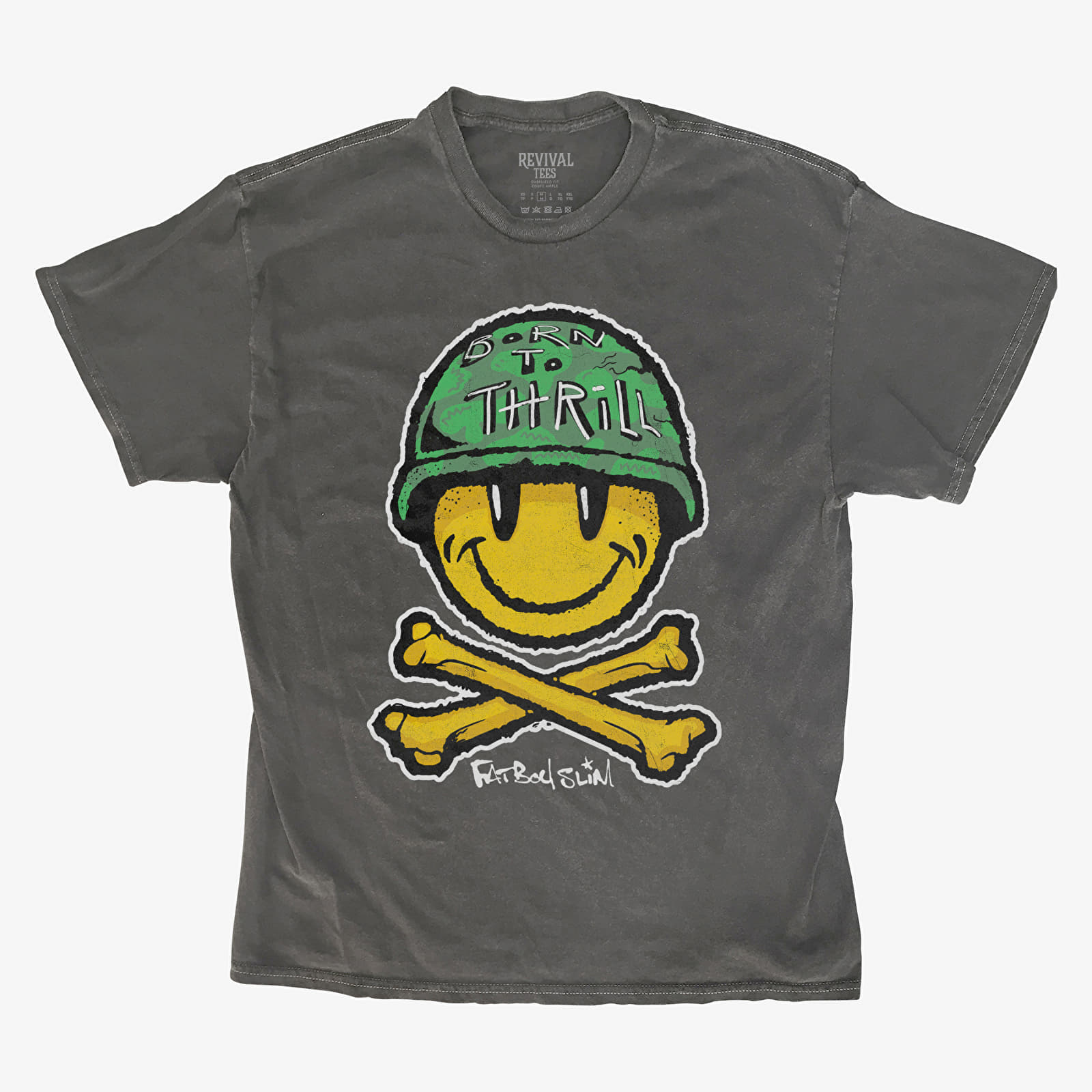 Футболки Merch Revival Tee - Fatboy Slim Born To Thrill Army Smiley And Crossbones Unisex T-Shirt Black