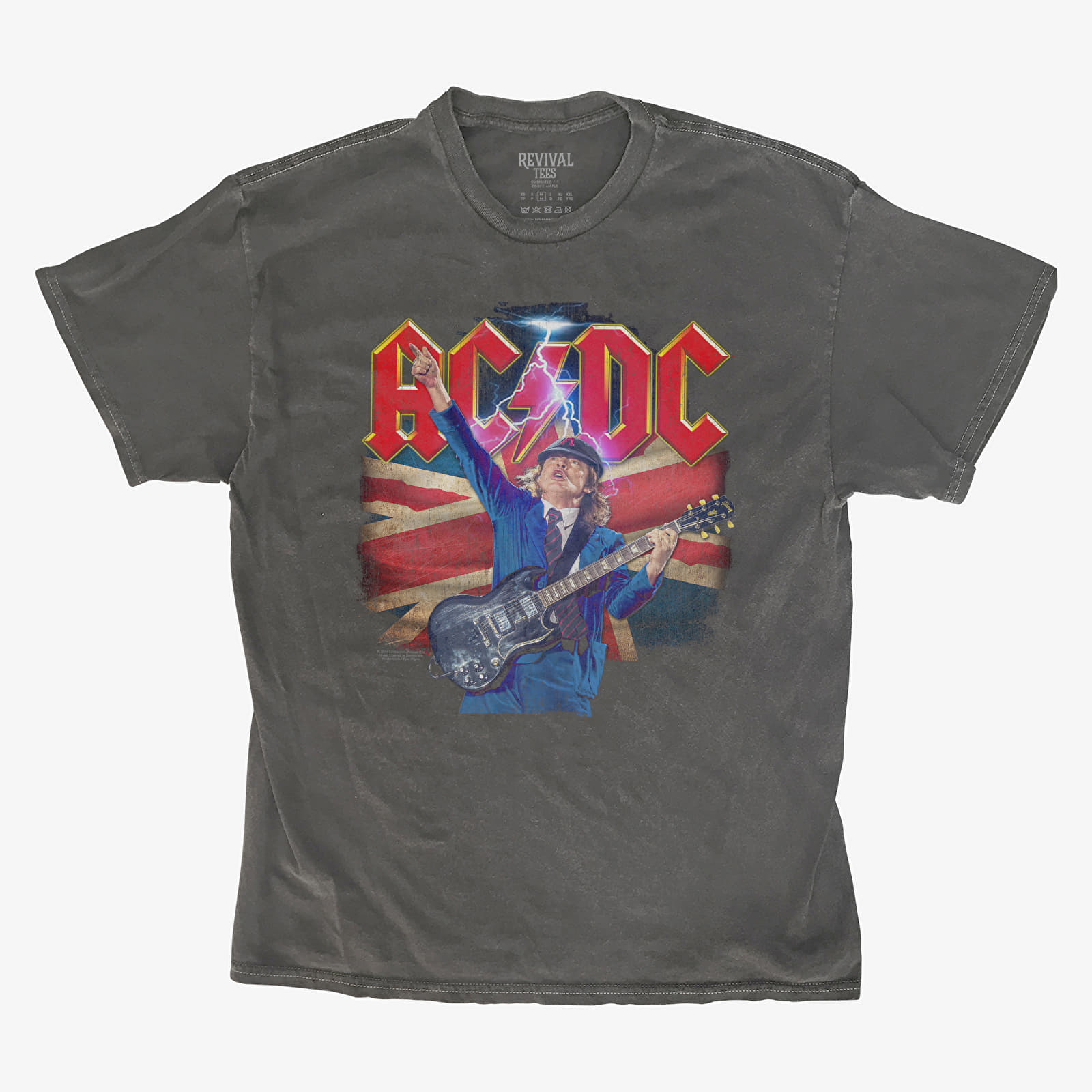 T-shirts Merch Revival Tee - AC/DC Logo Angus Young Union Flag Lightning Unisex T-Shirt Black