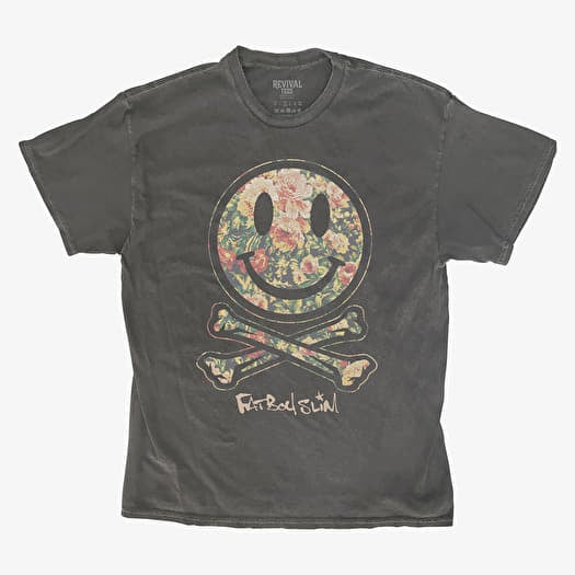 Merch Revival Tee - Fatboy Slim Floral Smiley And Crossbones Unisex T-Shirt Black