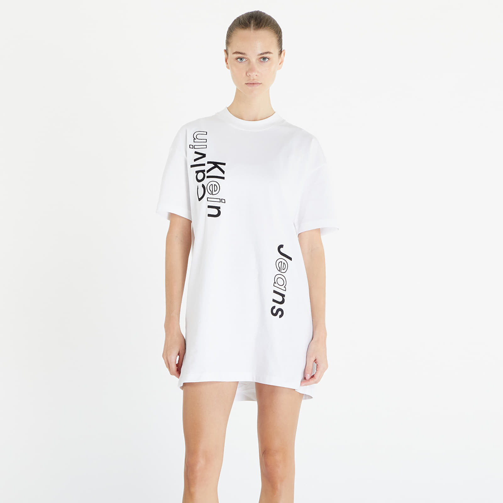 Jurk Calvin Klein Jeans Multi Placement Logo Tee Dress Bright White S