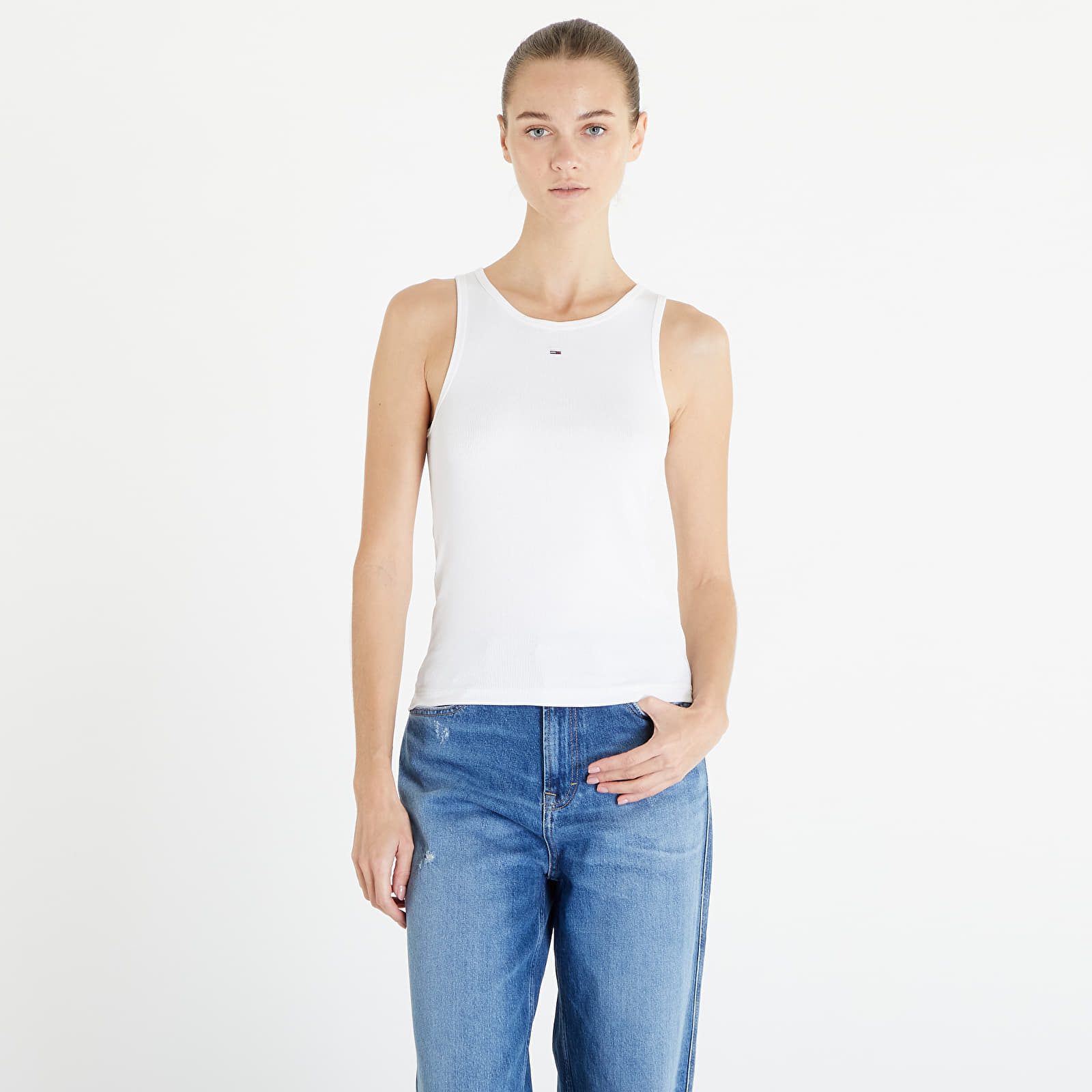 Tank topy Tommy Jeans Essential Rib Tank White