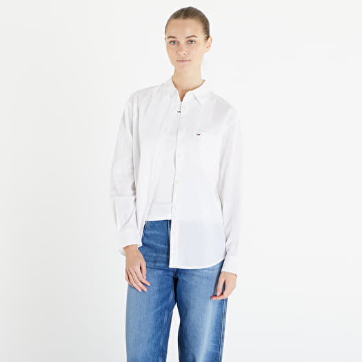 Košile Tommy Jeans Solid Linen Blend Shirt White