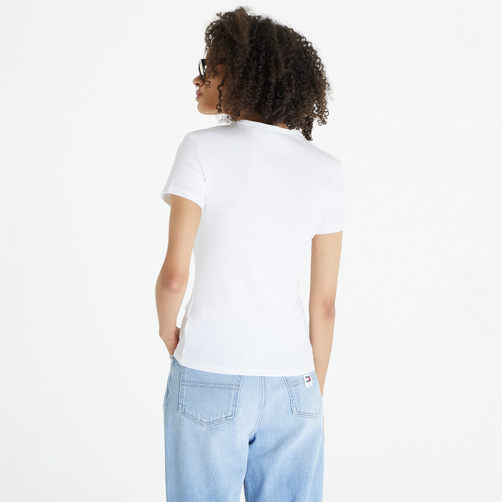 Trička Tommy Jeans Slim Essential Rib Short Sleeve Tee White
