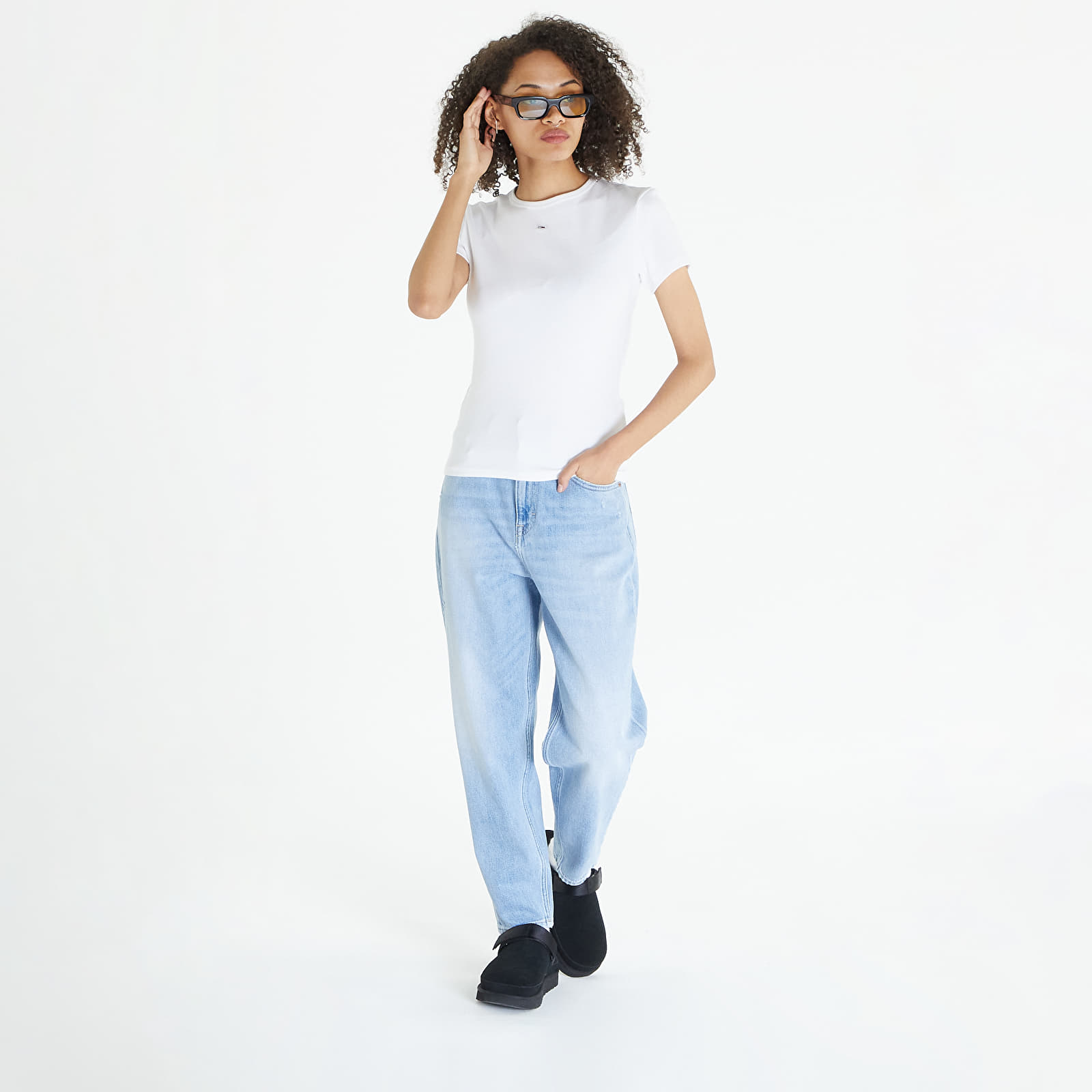 Trička Tommy Jeans Slim Essential Rib Short Sleeve Tee White
