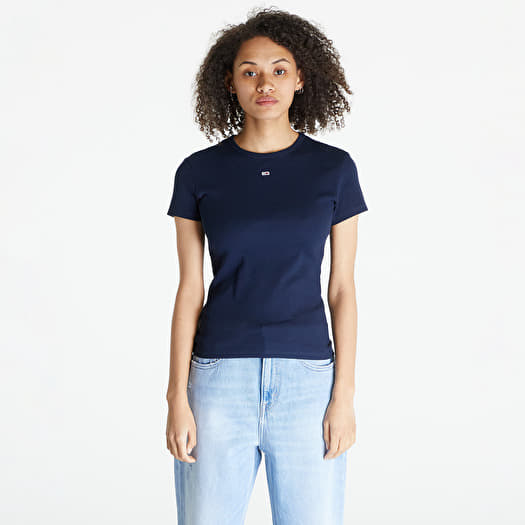T shirts Tommy Jeans Slim Essential Rib Short Sleeve Tee Dark Night Navy Queens