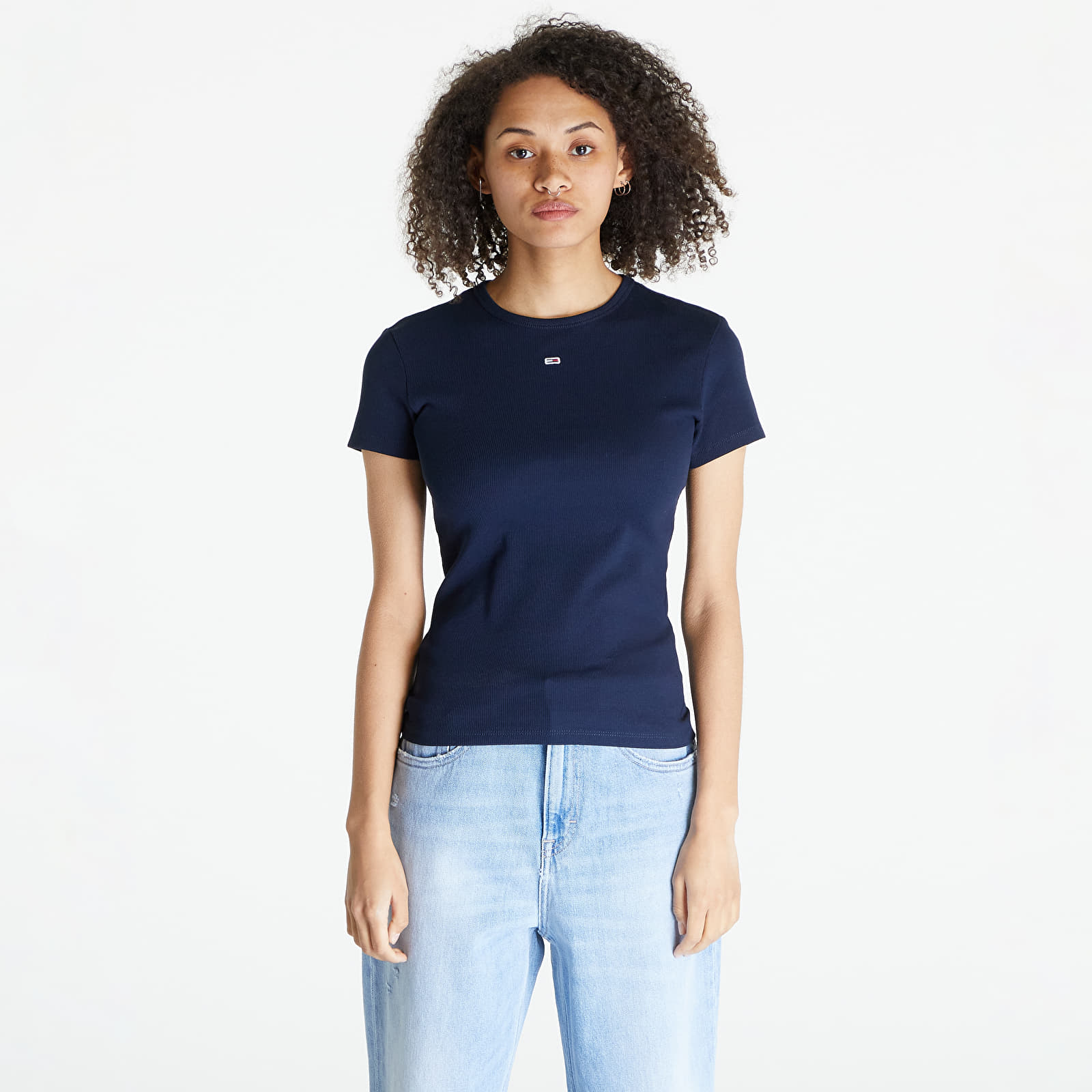 Trička Tommy Jeans Slim Essential Rib Short Sleeve Tee Dark Night Navy