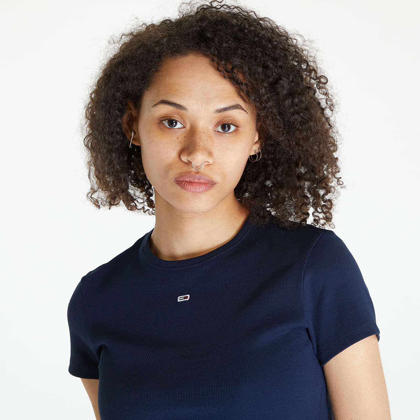 Trička Tommy Jeans Slim Essential Rib Short Sleeve Tee Dark Night Navy