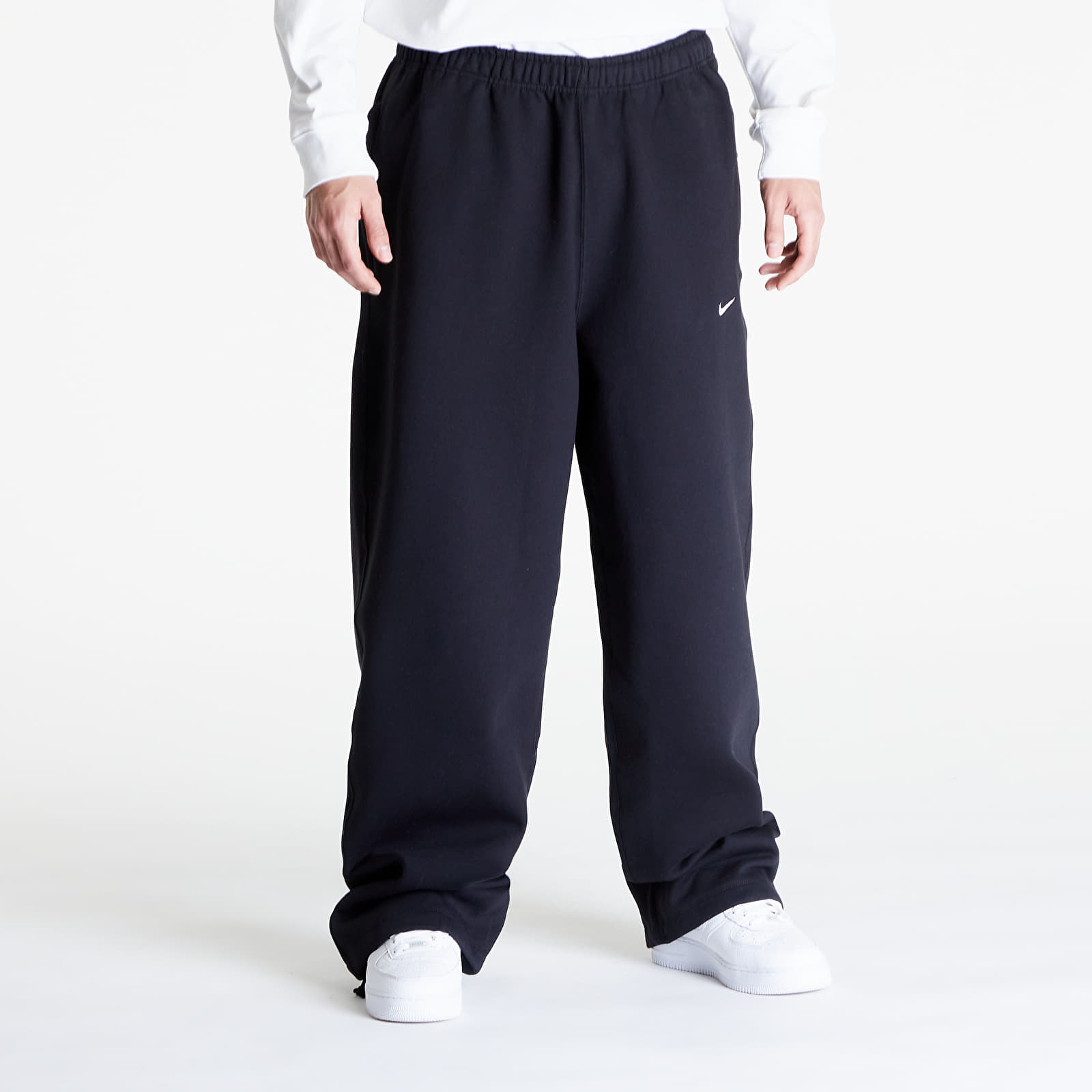 Sweatpants Nike Solo Swoosh Men s Open Hem Brushed Back Fleece Pants Black White Queens