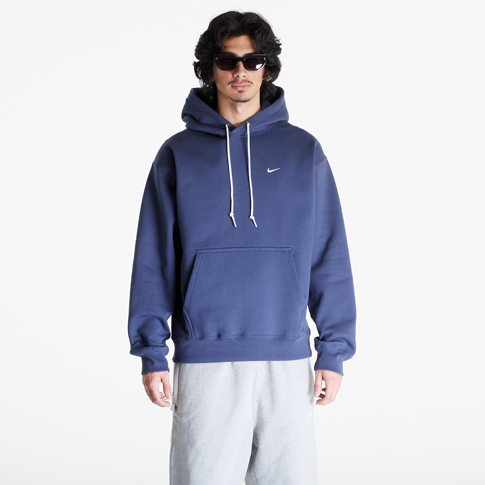 Men s sweatshirts Nike Solo Swoosh Fleece Pullover Hoodie Thunder Blue White Queens