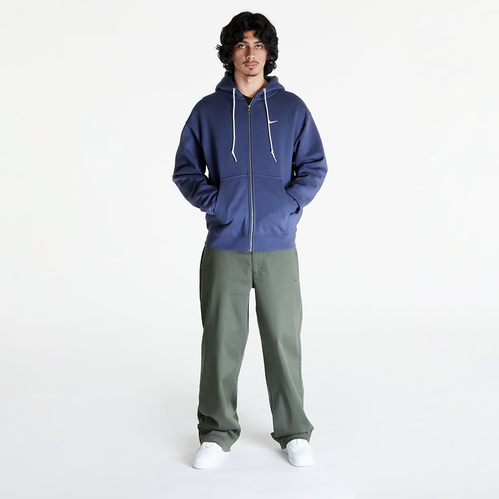 Dukserice Nike Solo Swoosh Men's Full-Zip Hoodie Thunder Blue/ White