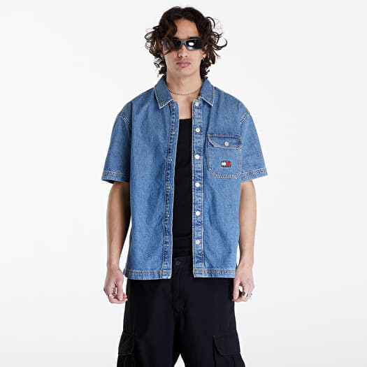 Shirts Tommy Jeans Denim Short Sleeve Overshirt Mid Indigo | Queens