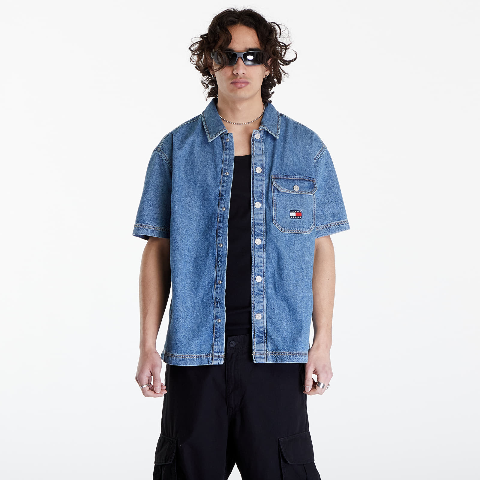 Shirts Tommy Jeans Denim Short Sleeve Overshirt Mid Indigo