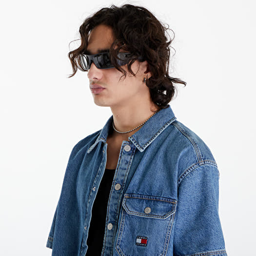 Shirts Tommy Jeans Denim Short Sleeve Overshirt Mid Indigo | Queens