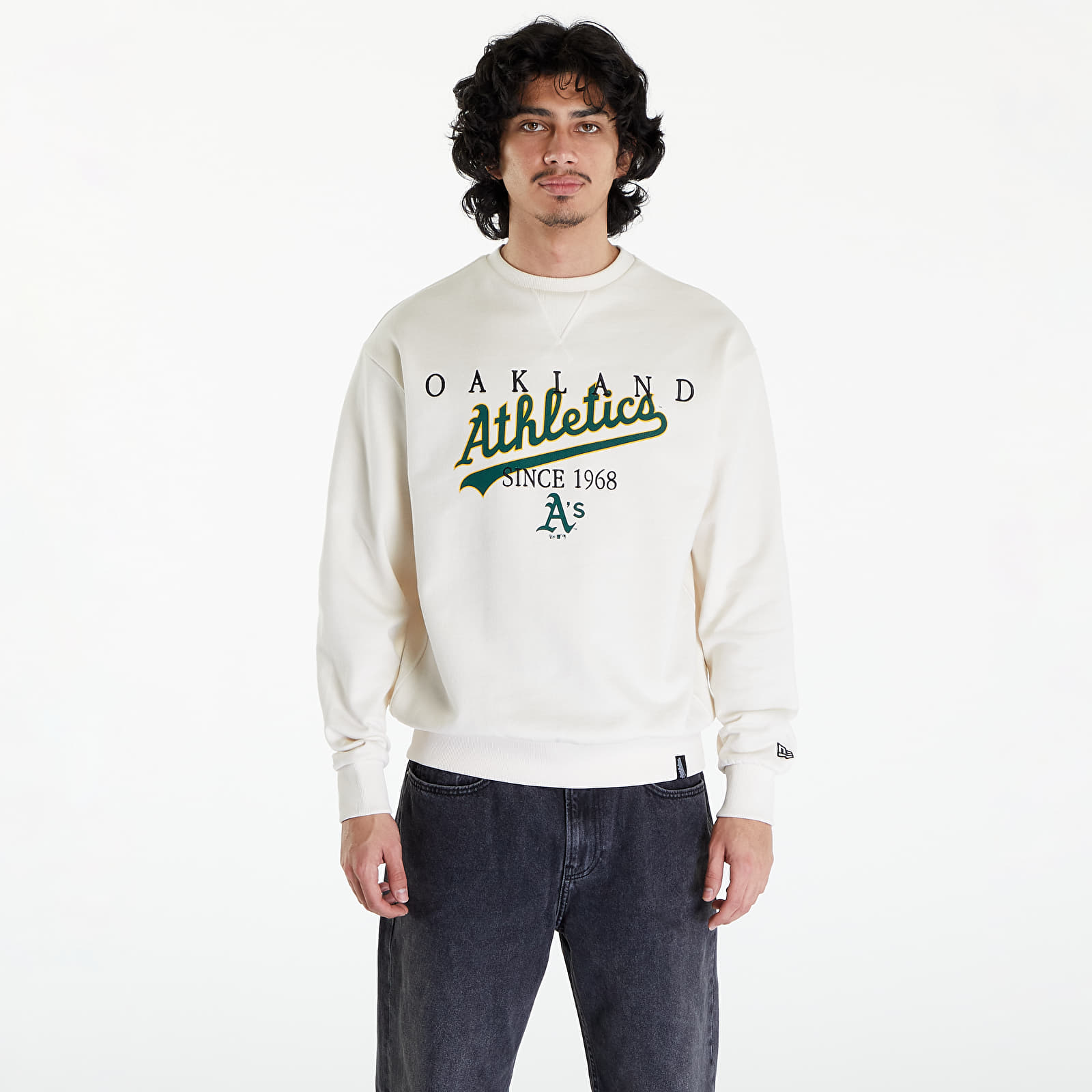 Sweaters New Era Oakland Athletics MLB Lifestyle Crew Neck Sweatshirt UNISEX Off White/ Dark Green