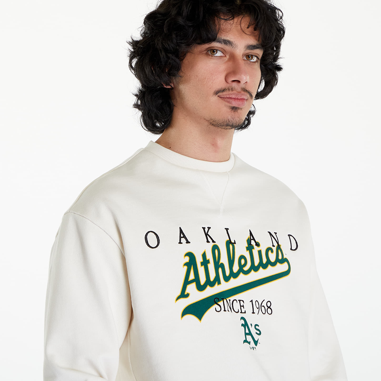 Sweaters New Era Oakland Athletics MLB Lifestyle Crew Neck Sweatshirt UNISEX Off White/ Dark Green