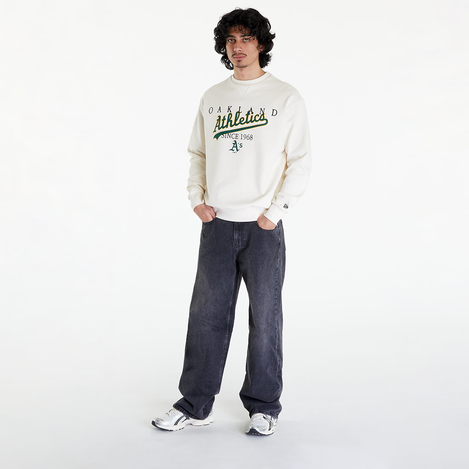 Sweaters New Era Oakland Athletics MLB Lifestyle Crew Neck Sweatshirt UNISEX Off White/ Dark Green