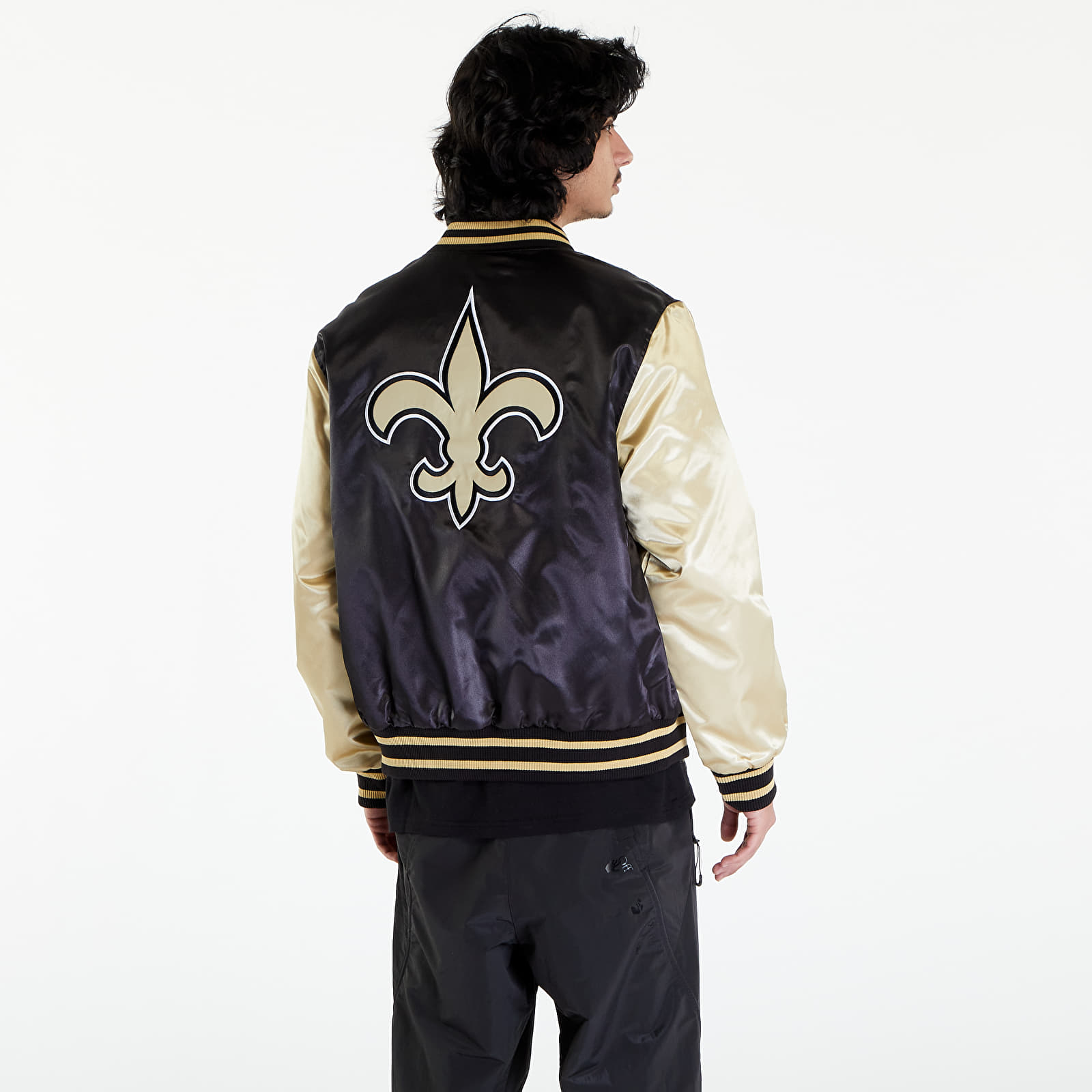 Bombery New Era New Orleans Saints NFL Satin Bomber Jacket UNISEX Black/ Vegas Gold