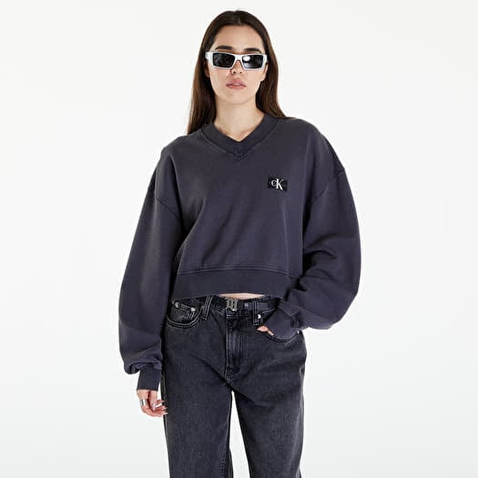 Mikina Calvin Klein Jeans Woven Label Washed Crewneck Washed Black