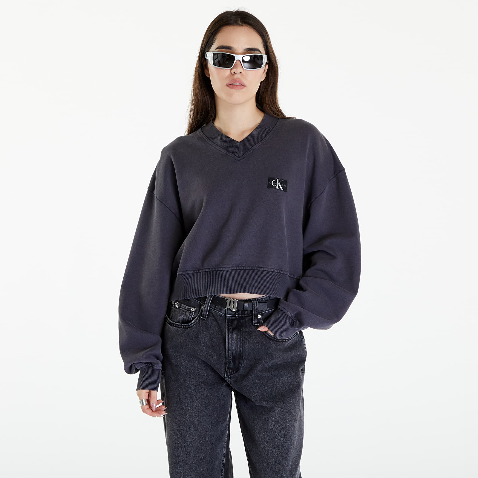 Dukserice Calvin Klein Jeans Woven Label Washed Crewneck Washed Black