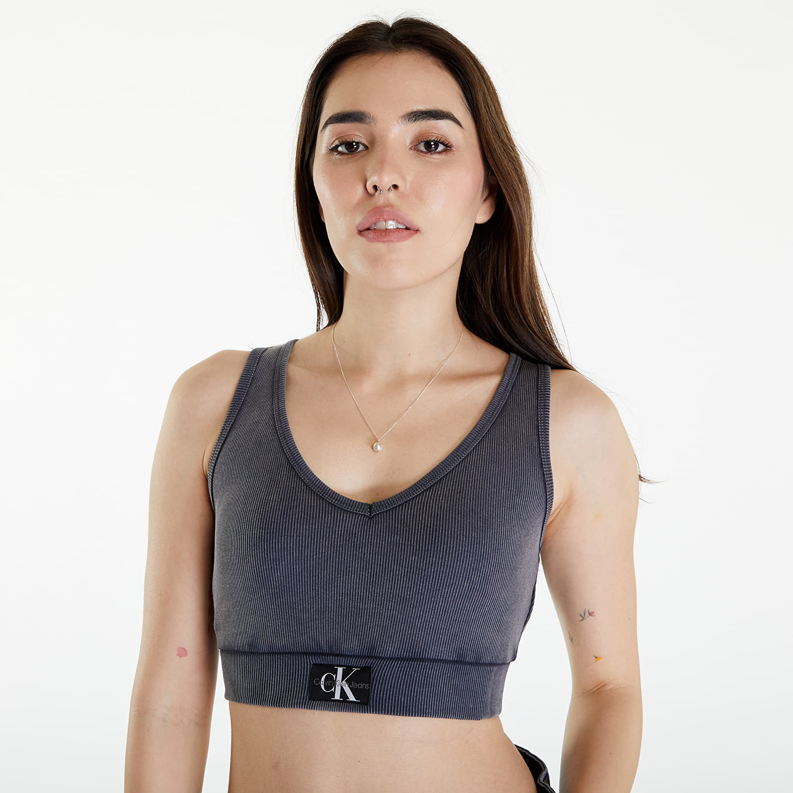Top Calvin Klein Jeans Label Washed Rib Crop Top Washed Black